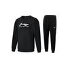 Li Ning Table Tennis Series Letter Logo Printed Casual Round Neck Sweatshirt Solid Color Cuffed Sweatpants Set AWDT281-2+AKLTC39-1