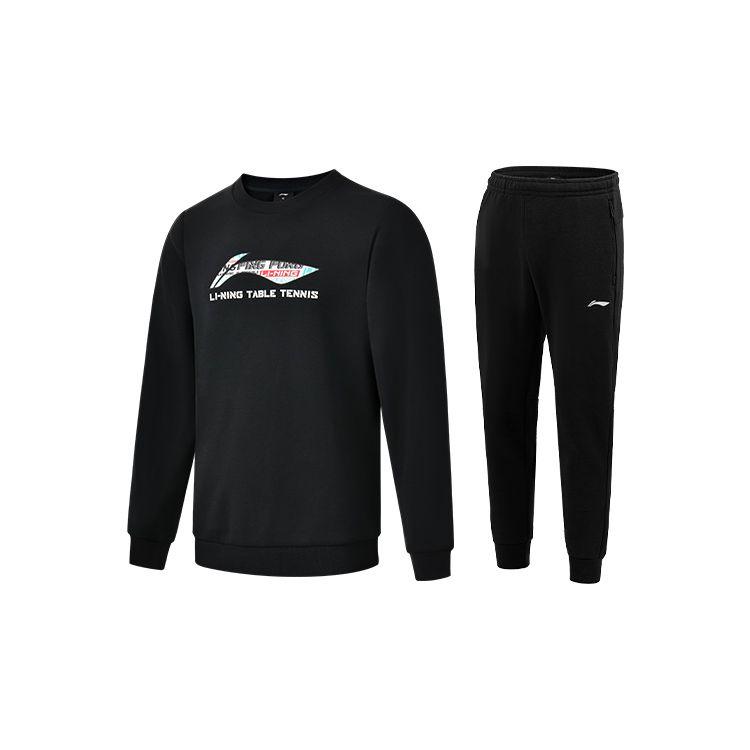 Li Ning Table Tennis Series Letter Logo Printed Casual Round Neck Sweatshirt Solid Color Cuffed Sweatpants Set AWDT281-2+AKLTC39-1
