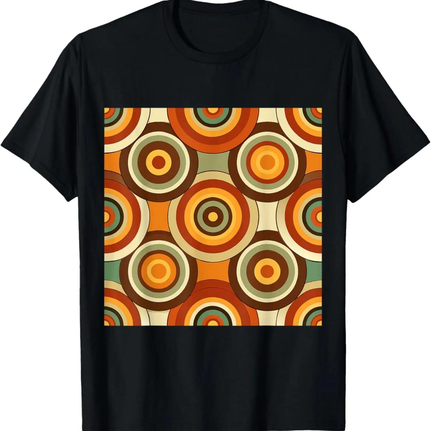 Retro Concentric Circles Geometric Pattern Orange and Brown T-Shirt XXXXXL чёрный