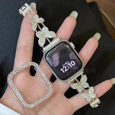 Diamond Strap for Iwatch Series 10 9 8 7 6 5 SE Plastic Protective Case Apple Watch 46mm 42mm 45mm 41mm 49mm Metal Wristband