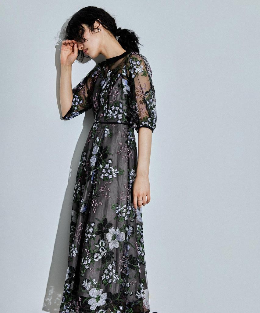 Niana Flower Embroidery Party Wedding Embroidered Size L Dress, Dress, Dress, Lace, Black,