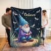 1pc Cozy Gnome & Fairy Magical Forest Fleece Blanket - Soft Polyester All-Season Bedspread with Glowing Fairy Lights & Joll