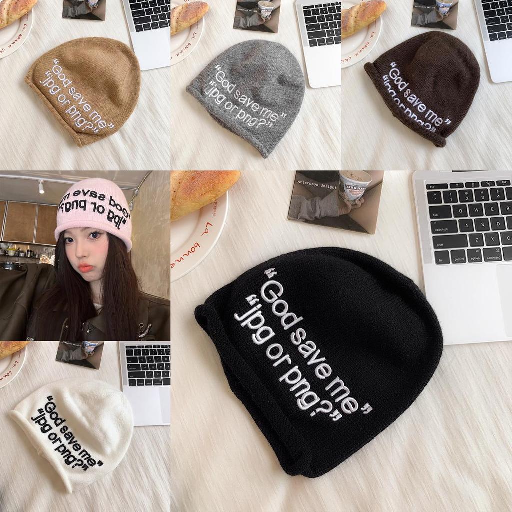 Knit Beanie Hat For Women With Alphabet Print Warm Winter Style