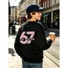 Kids Unisex Crewneck Sweatshirt, Back Print Large Pink Number 67 SIX SEVEN Long Sleeve Pullover, Boys Girls Daily Sweatshirt For Kids Over 4 Years Old
