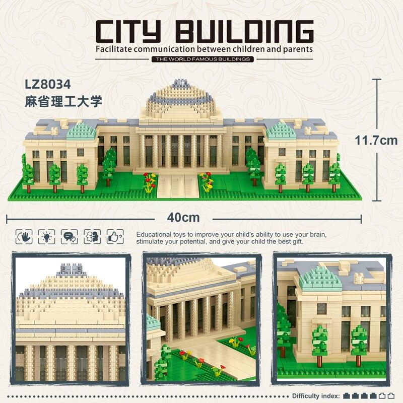 8034 World Architecture SUA MIT University School 3D Model DIY Mini Diamond Blocks Caramizi Jucărie de construcție pentru copii fără cutie