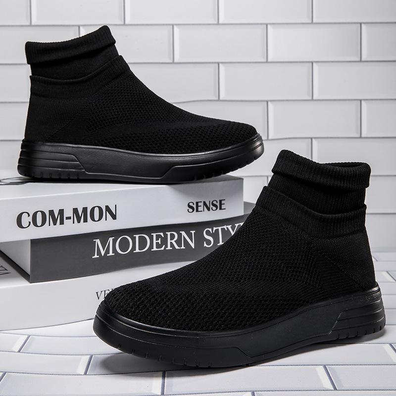 Otoño nuevos calcetines de pareja zapatos malla transpirable zapatillas casuales de caña alta zapatos deportivos de punto volador con suela gruesa para hombre