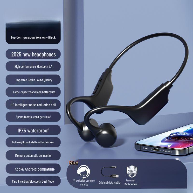 2025 Bone Conduction Bluetooth Headphones with Painless Fit, Long Battery, Card Slot, and Sports Ear Hook