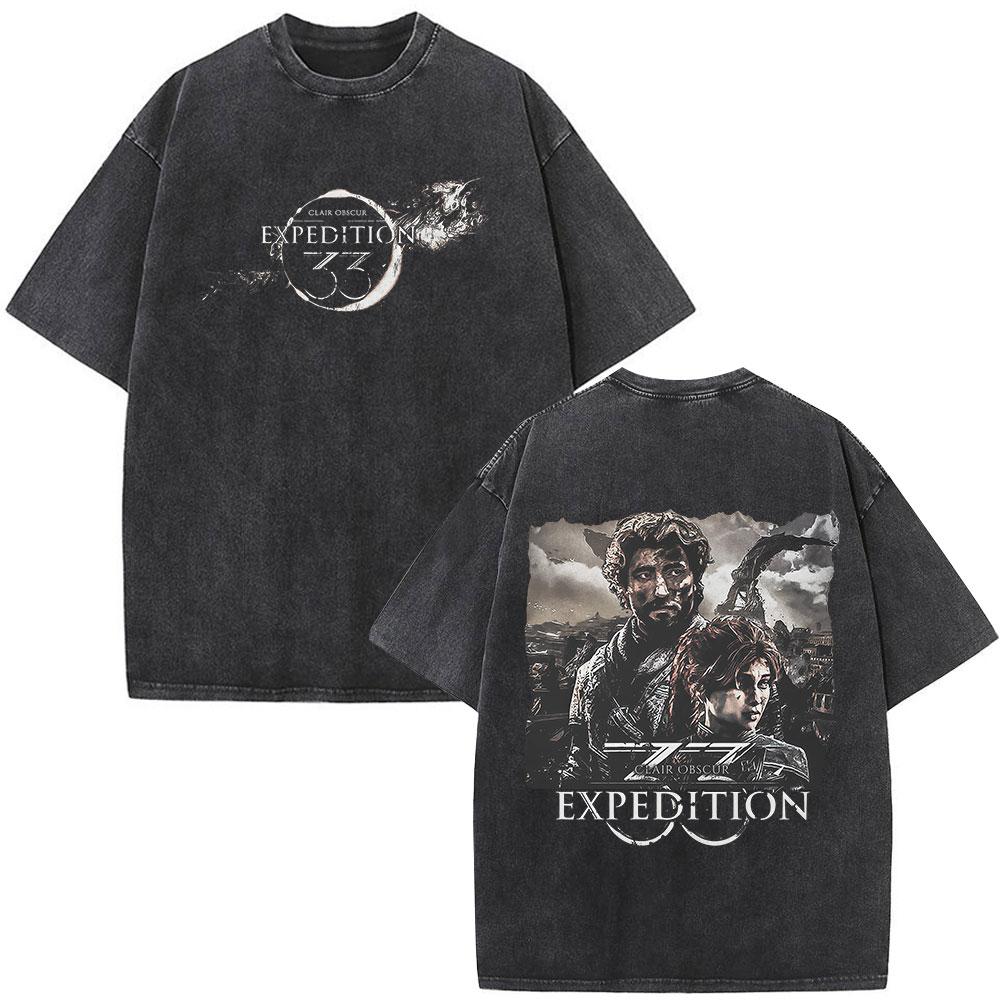 Esquie Game Clair Obscur Expedition  Washed T Shirts Men Women Clothing Fashion Retro Oversized ONeck Short Sleeve Tshirts