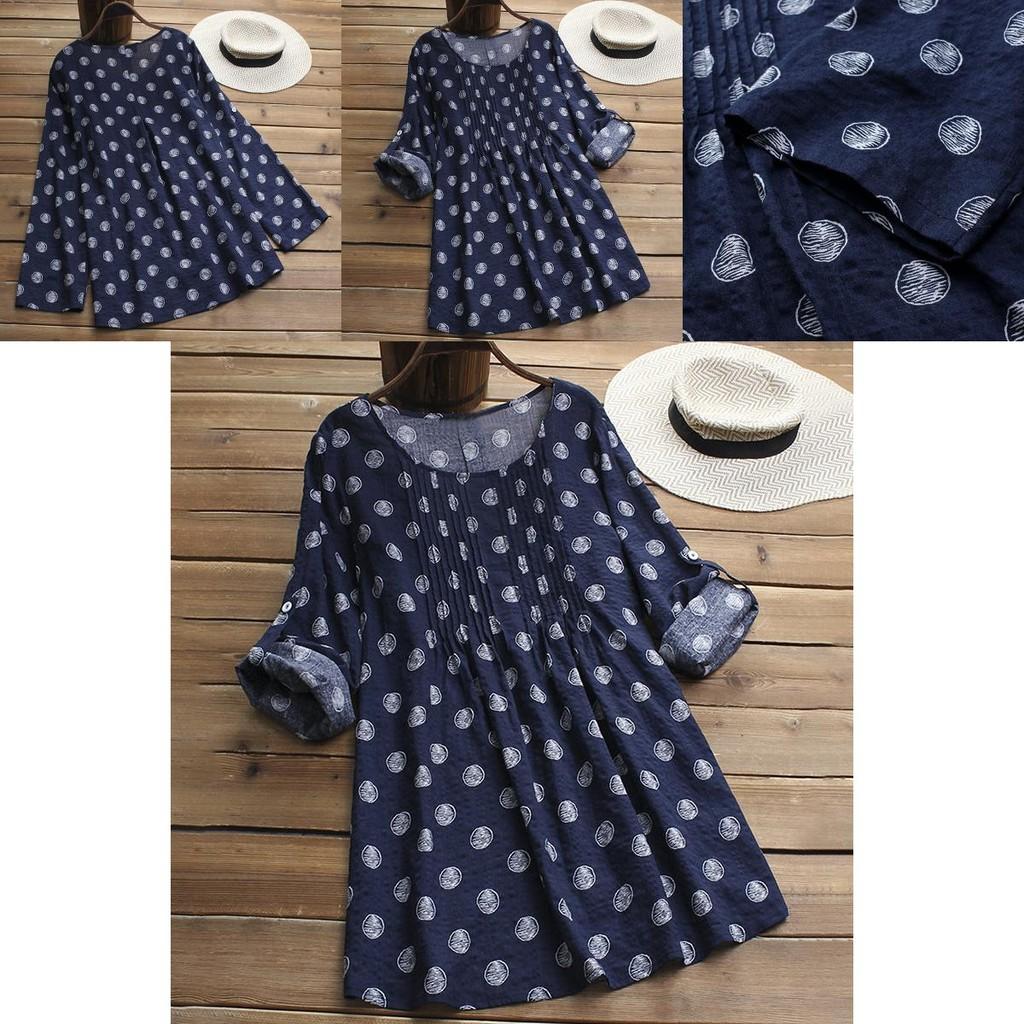 Plus Size Women Printed Dot T-shirt Dress Featuring Comfortable Long Sleeve Design