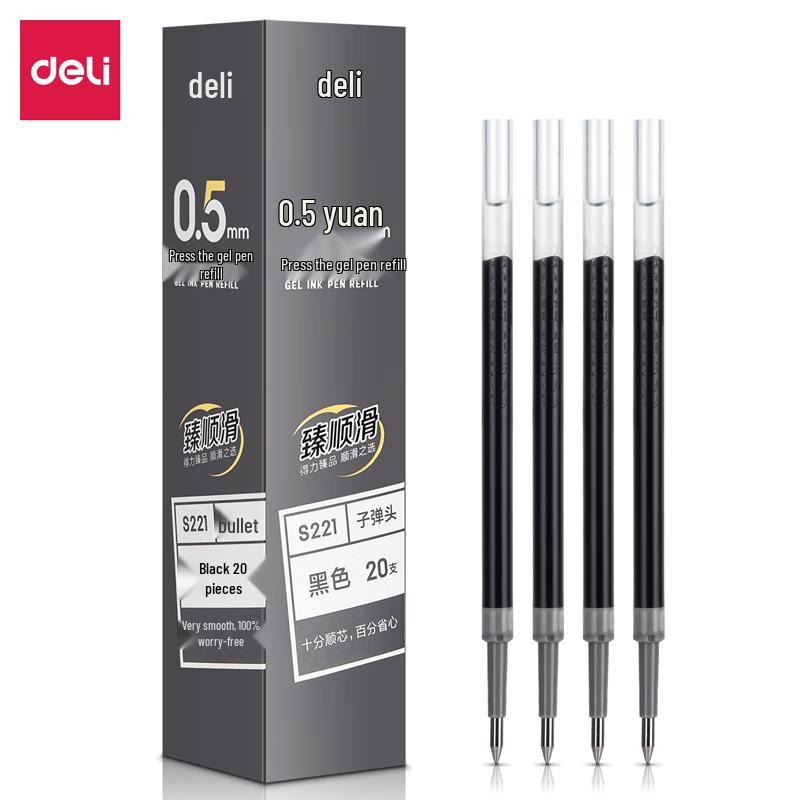 Deli S221 Quick-Drying 0.5mm Black Gel Pen Refills