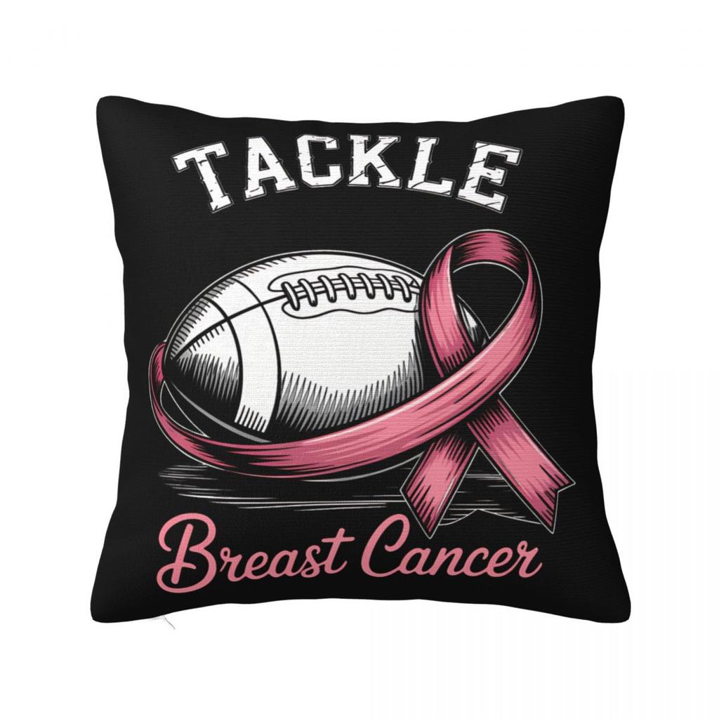 Football Breast Cancer Breast Cance Square Pillow Cases Cushion Cover Fashion Zipper Decorative Pillowcase for Car 45x45cm