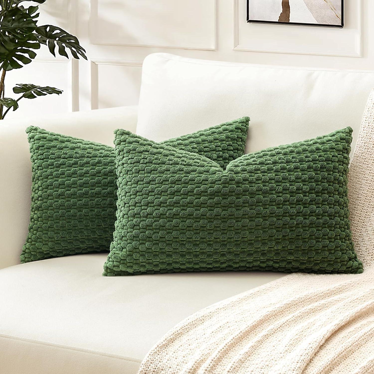 Jmg Clothing Unisex Dark/Green Rectangle Pillowcases 30X50cm Solid Color Decorative Throw Pillow Cover Corduroy Pillowcase For Couch Living Room
