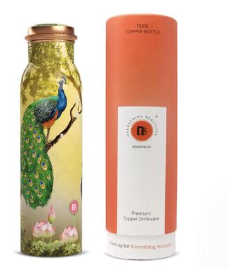 EB-Everything Beautiful 0.9 Liter Pure Copper Water Bottle Copper Bottle Elegant Peacock