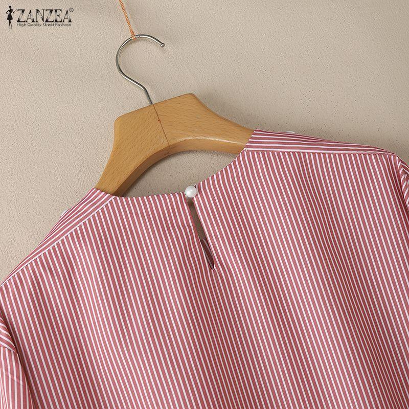 ZANZEA Women Casual Round Neck Loose Long Sleeve Stripe Blouse