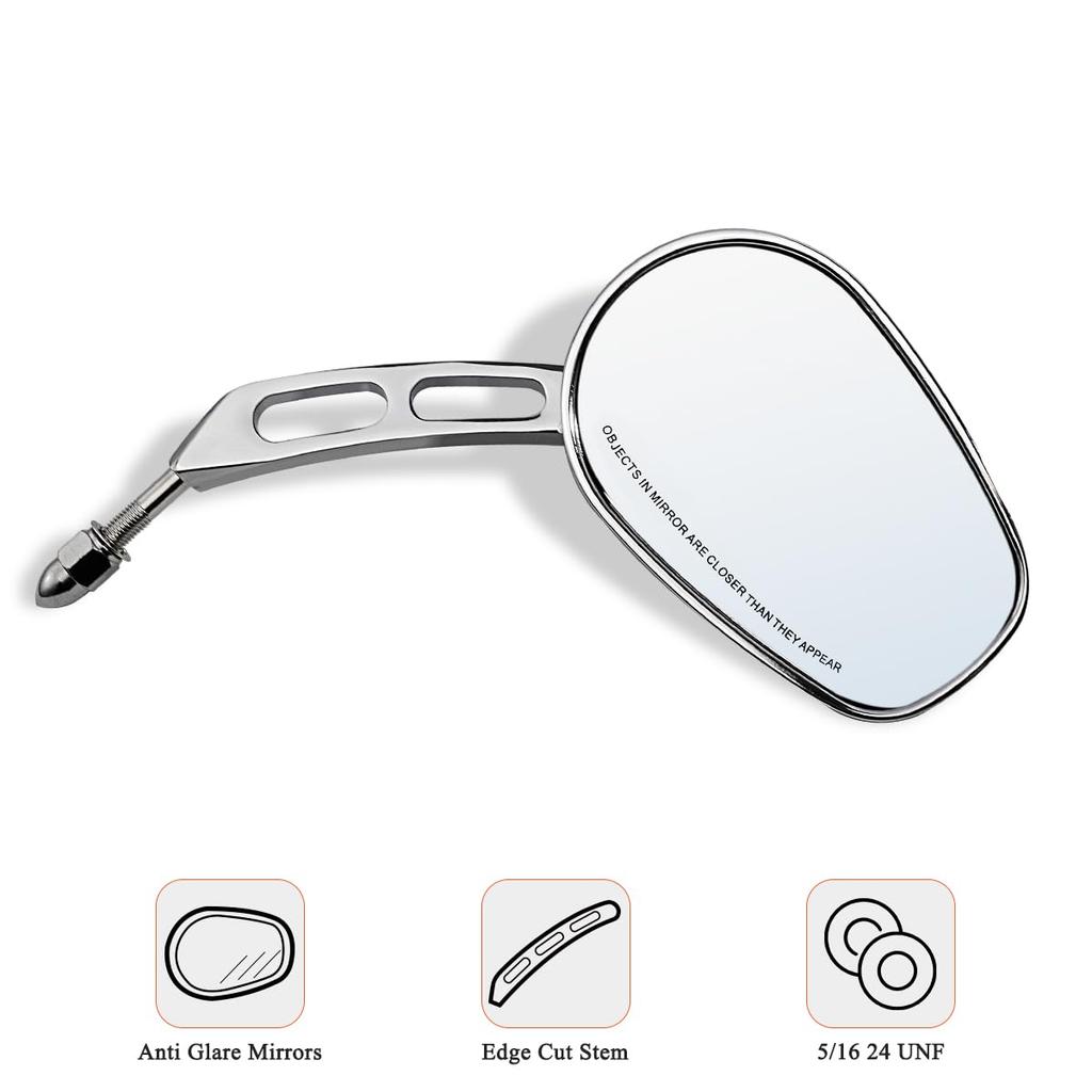 FOVPLUE Chrome Oval Fairing Rear Mirror, Motorcycle Mirror Adjustment, Fits Harley Sportster Dyna Bobber Chopper Street Gliden, Fits Most 8mm Thread H