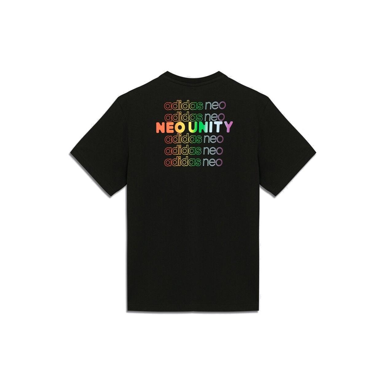 adidas neo U Pd Tee1 Multi-Color Logo Printing Sports Short Sleeve Couple Style Black Unisex H65034 L