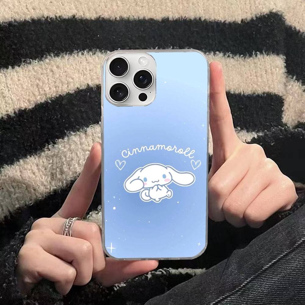 Caroon Cute C-Cinnamorolls For IPhone 17 Air 16 15 14 13 12 11 Pro Max Plus Phone Case Silvery Satin Glossy Surface