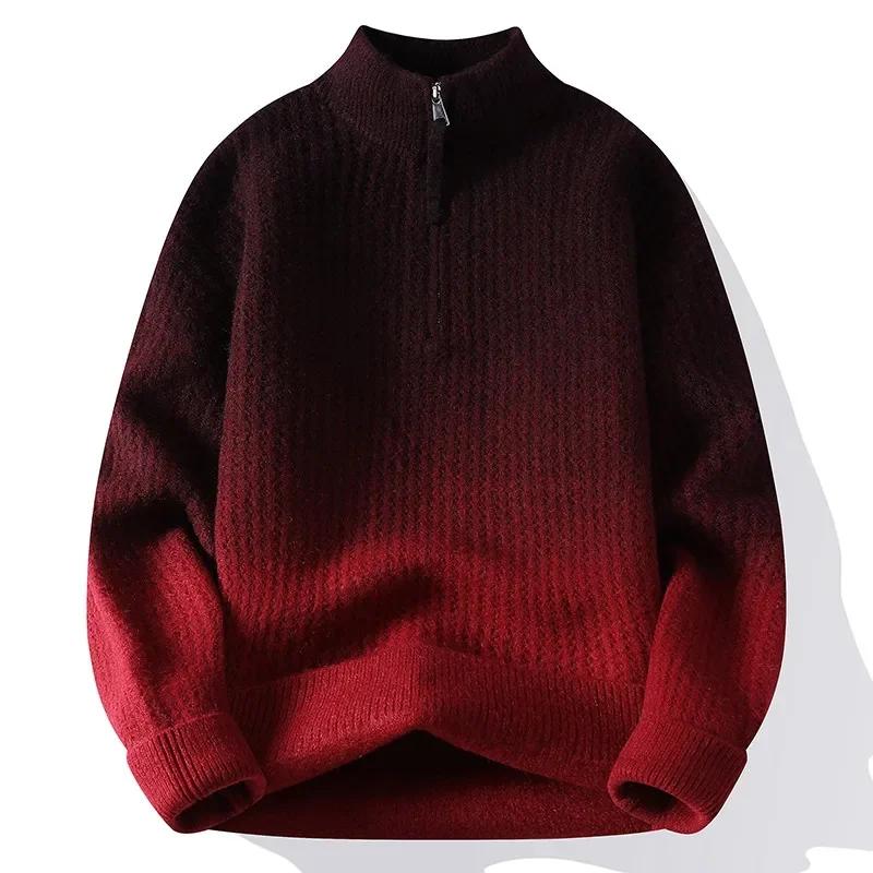 2026 Podzim Zima Pánské Ležérní Svetry na Poloviční Zip Pánské Volné Svetry s Pleteným Stojáčkem Pánské Mládežnické Trendy Pohodlné Top