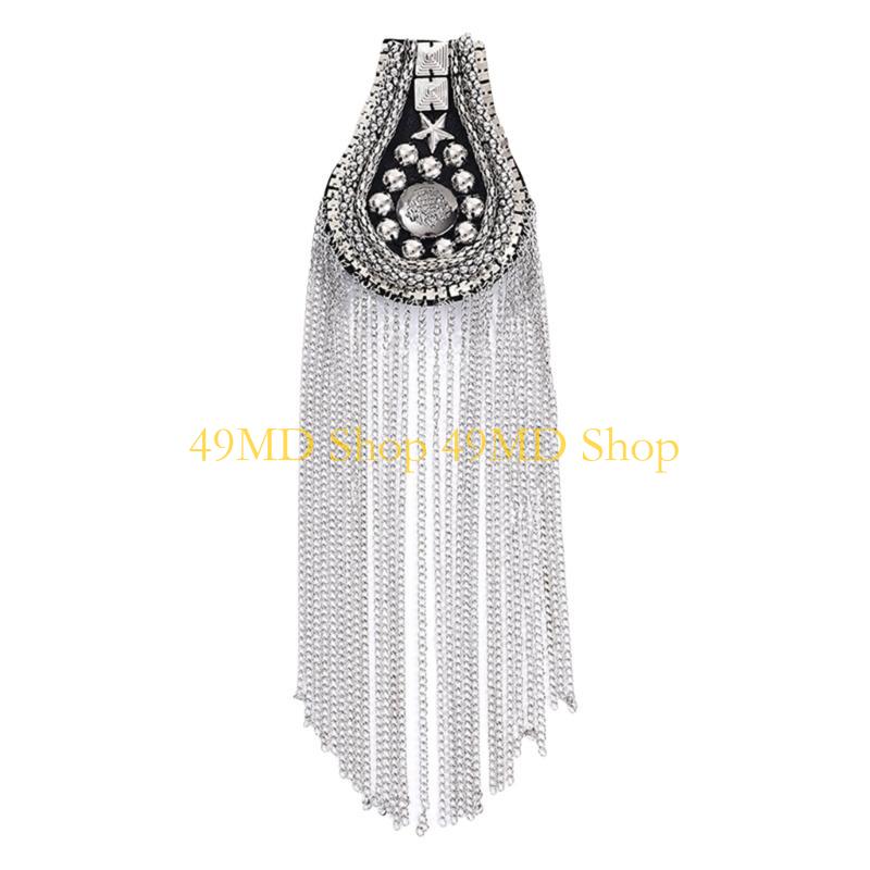 49MD Fashionable Tassels Chain Epaulette with Rhinestones and Pin Shoulder Badge for Coat Shirt Formal Stage Costume Decors