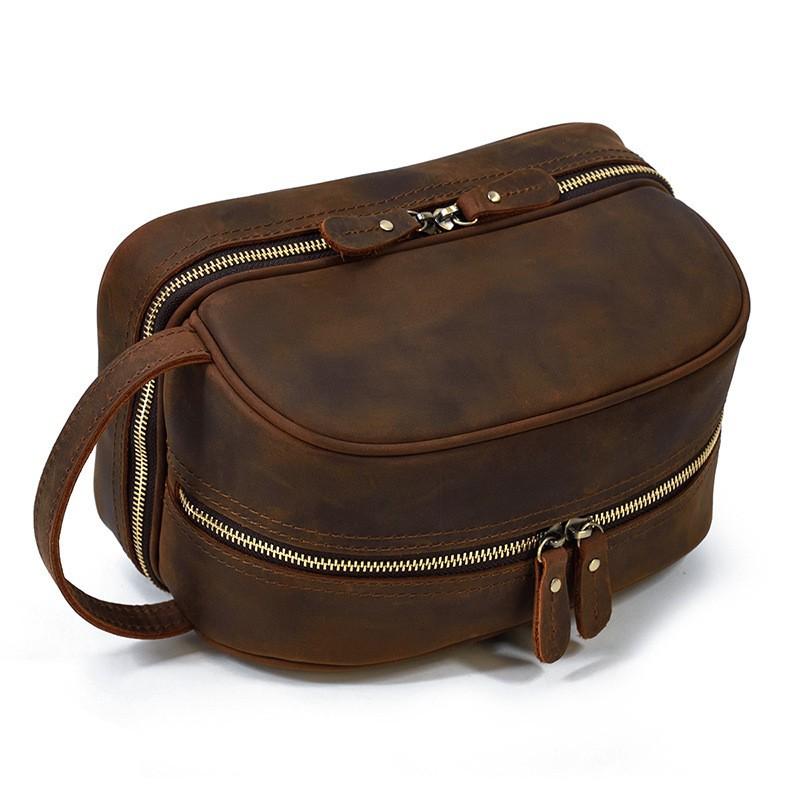 Crazy Horse Leather Wash Bag Vintage Leather Travel Storage Bag Men'S And Women'S Cowhide Storage Cosmetic Bag