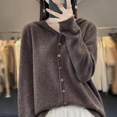 Wool Sweater Women Cashmere Cardigan Knitwear Loose Hoodie Clothing Aliselect Spring Autumn Comfort Tops