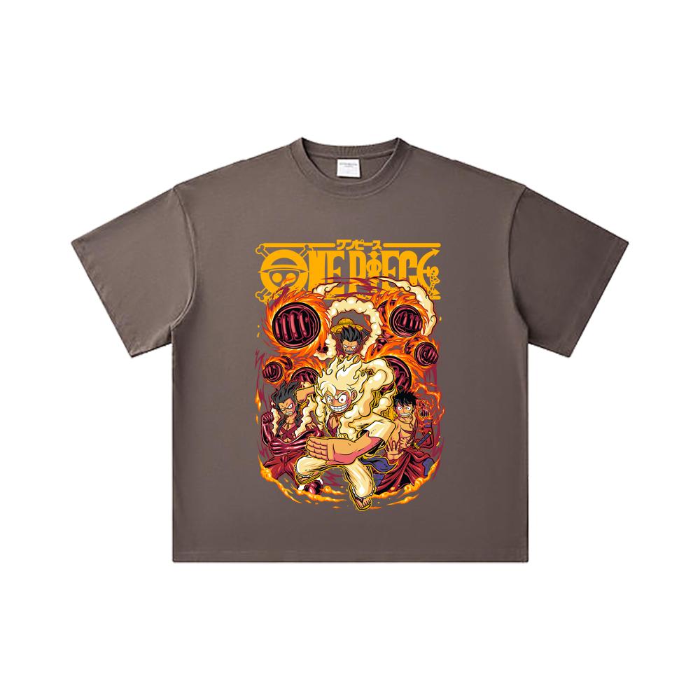 260 GSM Double Yarn 32 Count 100% Cotton One Piece V5 Luffy Gears Print Unisex Heavy Cotton T Shirt