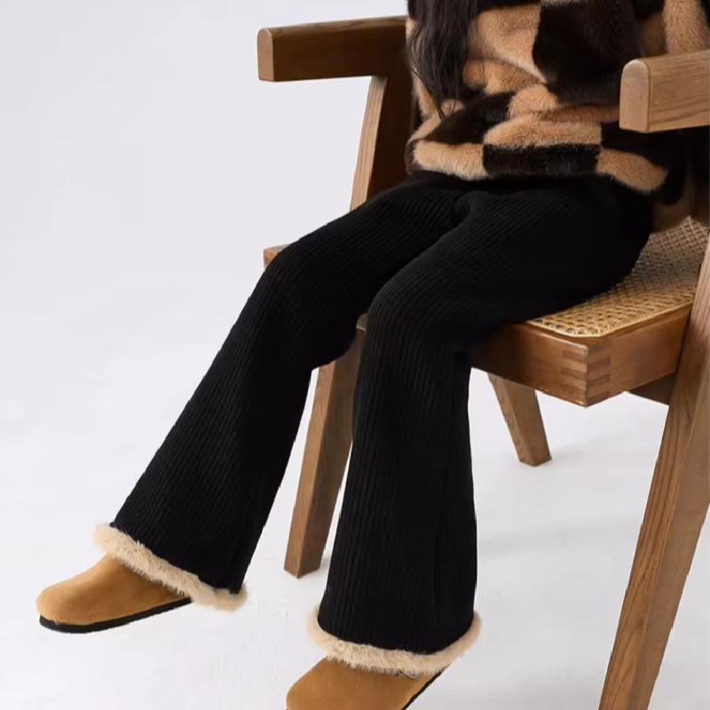 Thick Warm Bell Bottom Pants Winter Girls Fleece Lined Slim Fit Trousers Autumn Kids Fashion Trendy Trousers Children Clothing