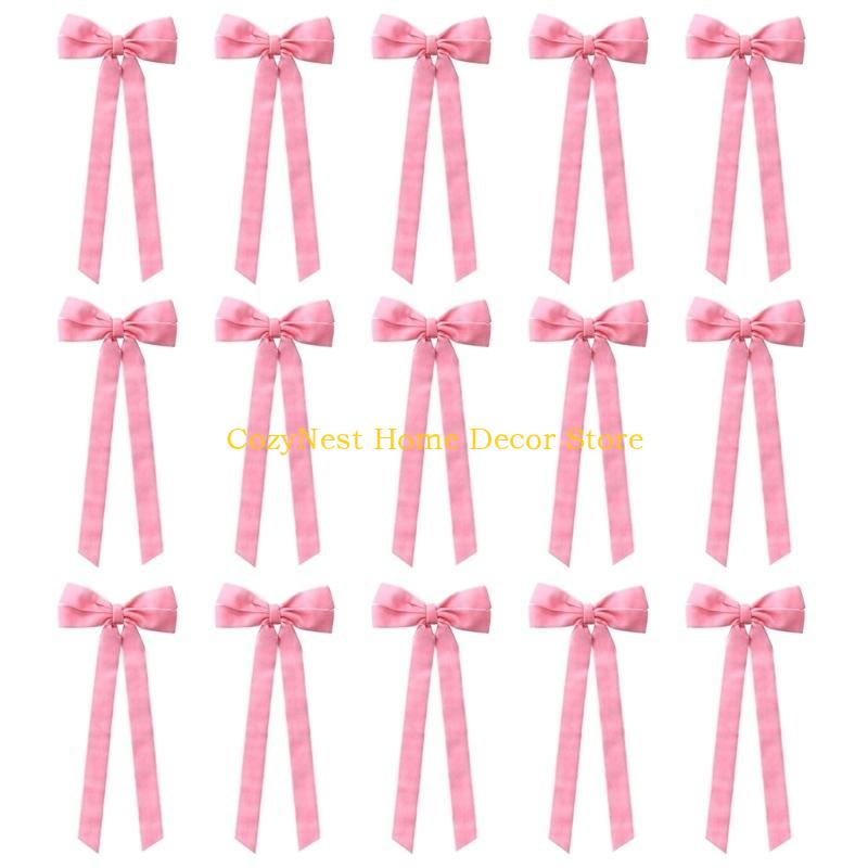 

92MF 15Pcs/Lot Decorative Velvety Bowknots for Christmas Tree Gift Wrapping Home Holiday Decors рожевий