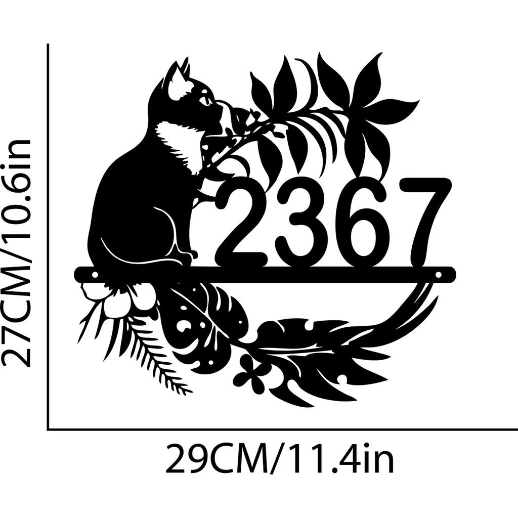 Metal Cat Address Sign, House Number Plaque, Outdoor Decor, Cat Lover Gift