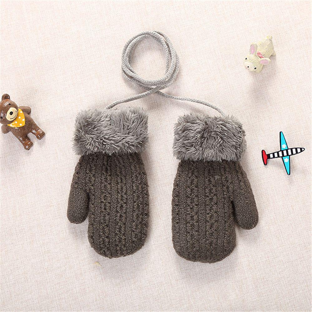 

Winter Hanging Neck Soft Knitted Mittens Cute Cartoon Kids Gloves Thick Warm темно-сірий