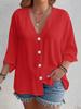 2025 Spring/Autumn Women's V-neck Button Ice Silk Solid Color Cardigan with Seven-point Sleeves