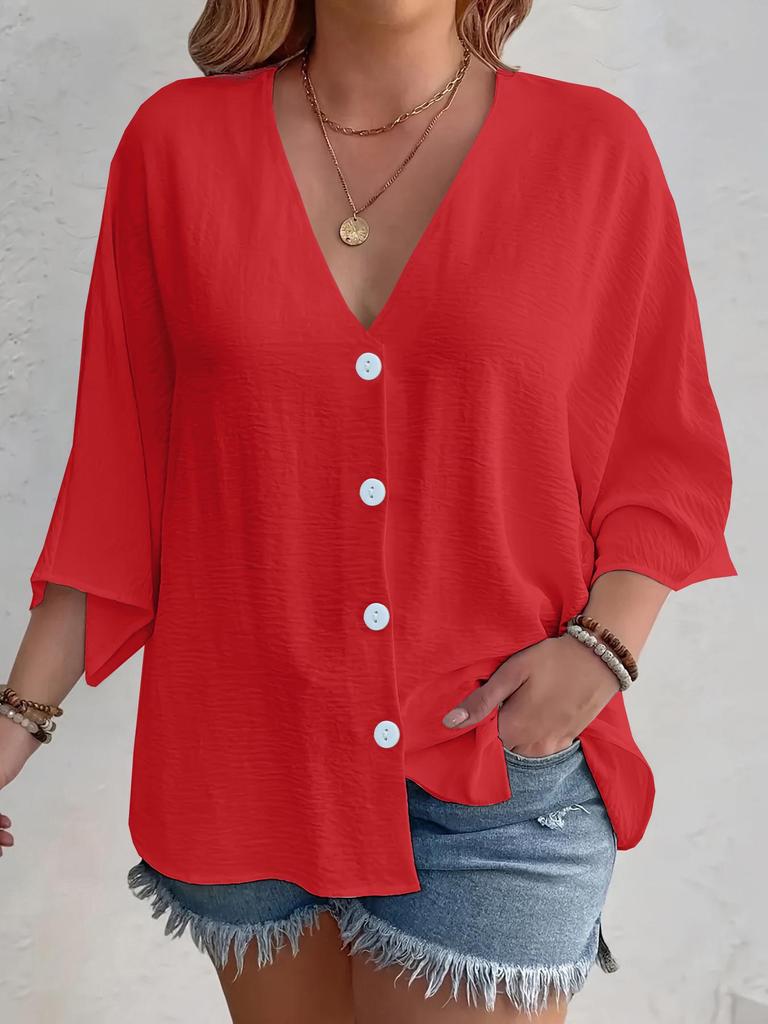 2025 Spring/Autumn Women's V-neck Button Ice Silk Solid Color Cardigan with Seven-point Sleeves
