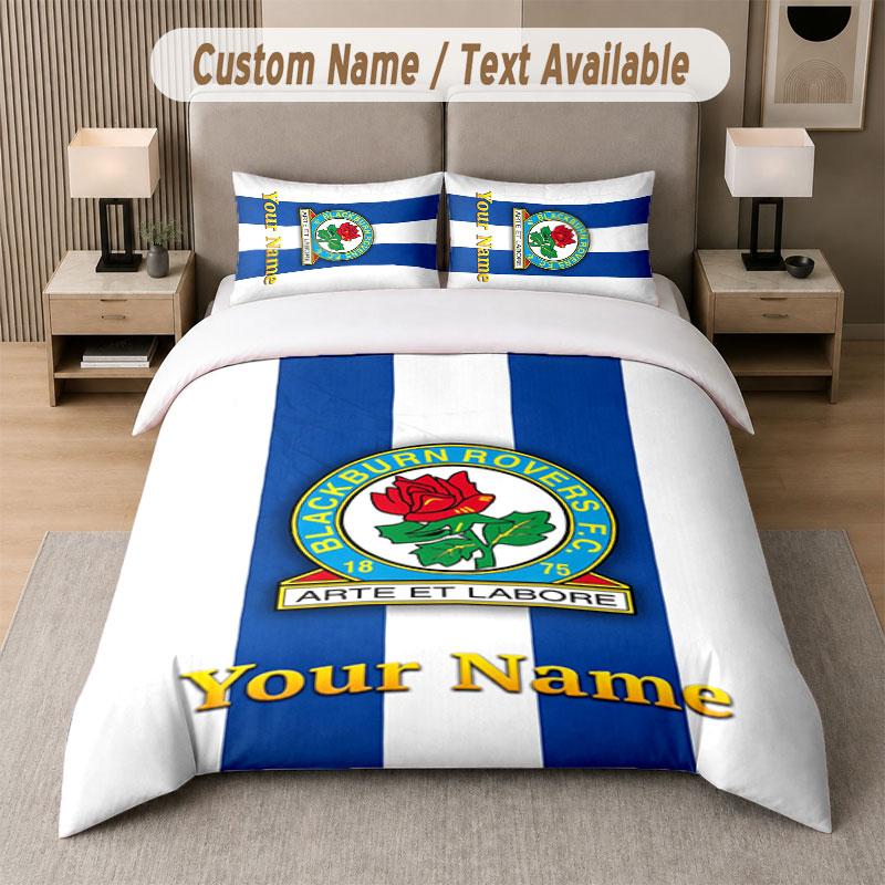 Custom Bedding Set Blackburn Rovers Football Pattern, Print Name Text 1 Duvet Cover Plus 2 Pillowcases Home Textile