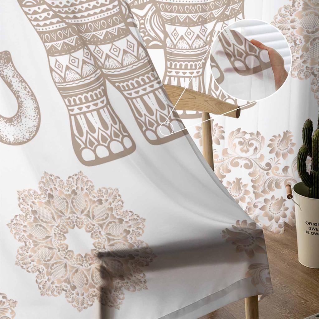 Bohemian Animal Elephant Pattern Sheer Curtains for Kids Bedroom Living Room Voile Window Curtains Tulle Drapes