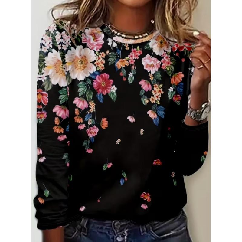 Damen T-Shirt Grafik Tier Libelle Elegant Mode T-Shirts Langarm T-Shirts V-Ausschnitt Reguläre Oberteile Pullover Herbst