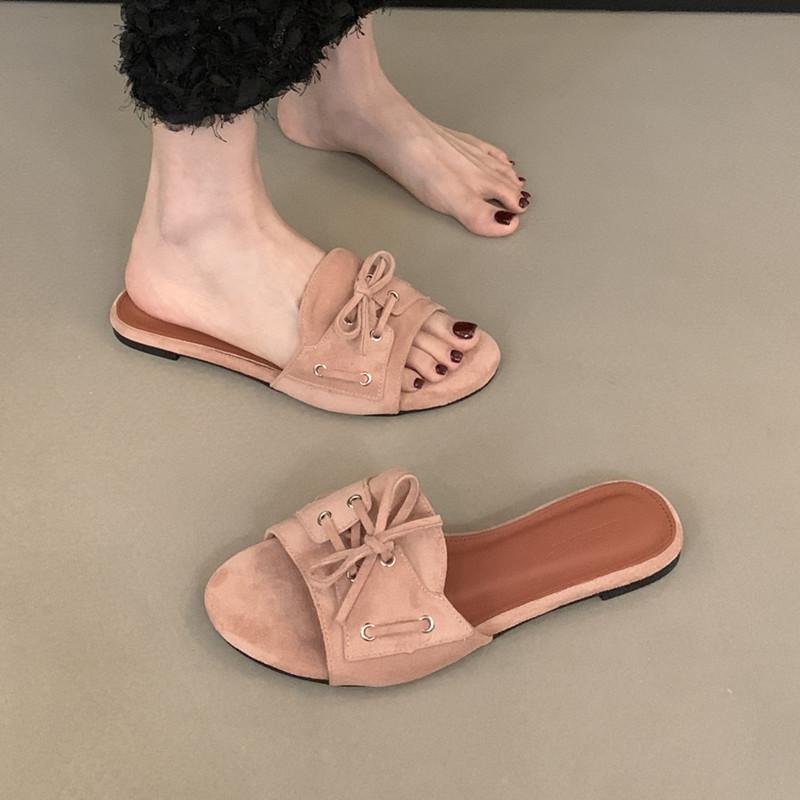 Mode Bailamos 2025 Sommer Neue Damen Hausschuhe Mode Flacher Absatz Damen Elegante Pantoletten Offene Zehen Outdoor Kleidsandale Schuhe