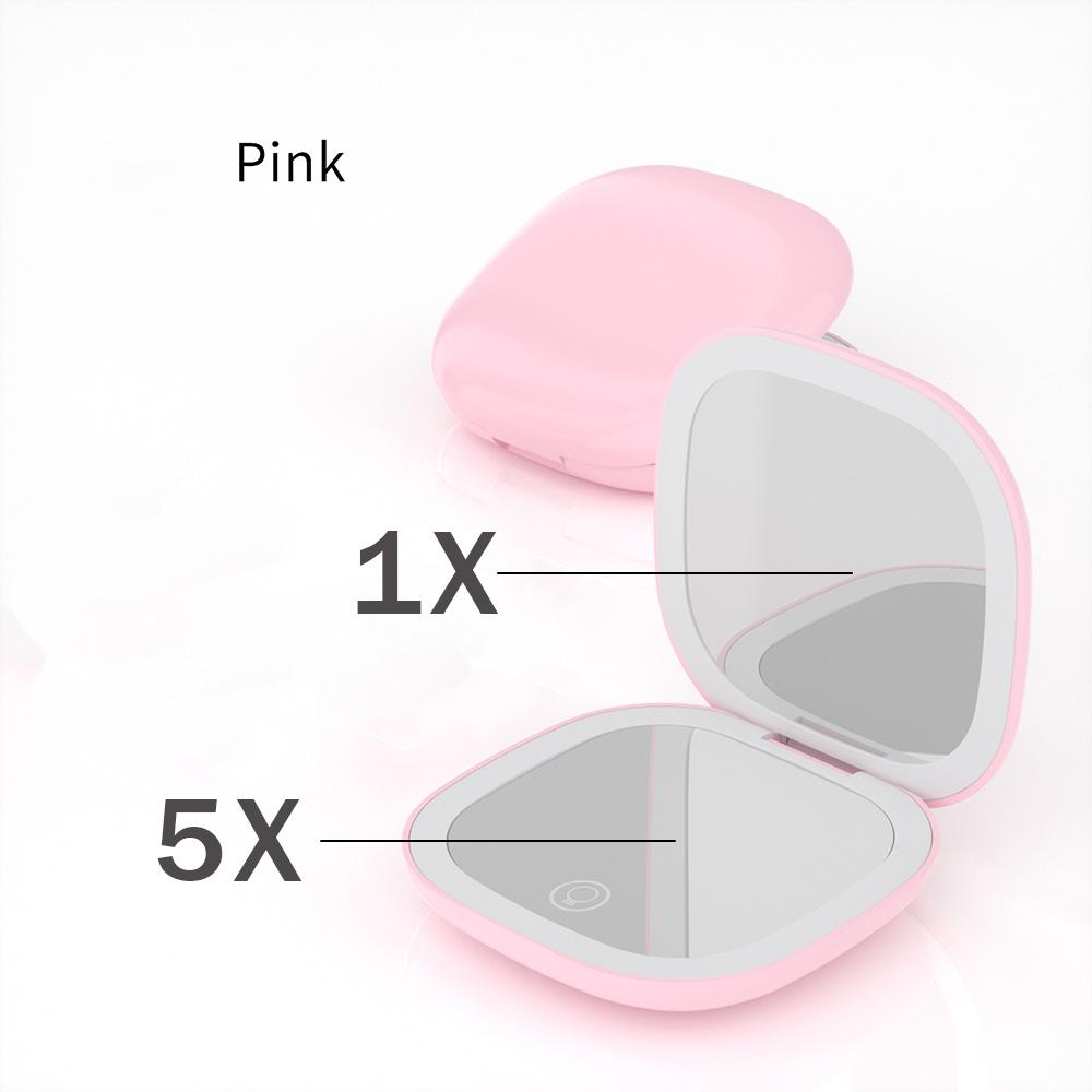 

Mini Compact Foldable Pocket LED Makeup Mirror With Light, 5X/10X Magnification, Rechargeable Portable Travel Mirror