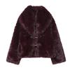 Womens Faux Fur Short Coat With Collar Pockets Korean Style Casual Winter Outerwear