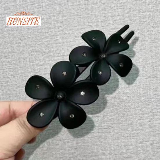 Women Hair Grip Flower Decor Solid Color Anti-slip Hair Decoration Frosted Texture Rhinestone Decor Anti-crack Lightweight Hair Styling Tool