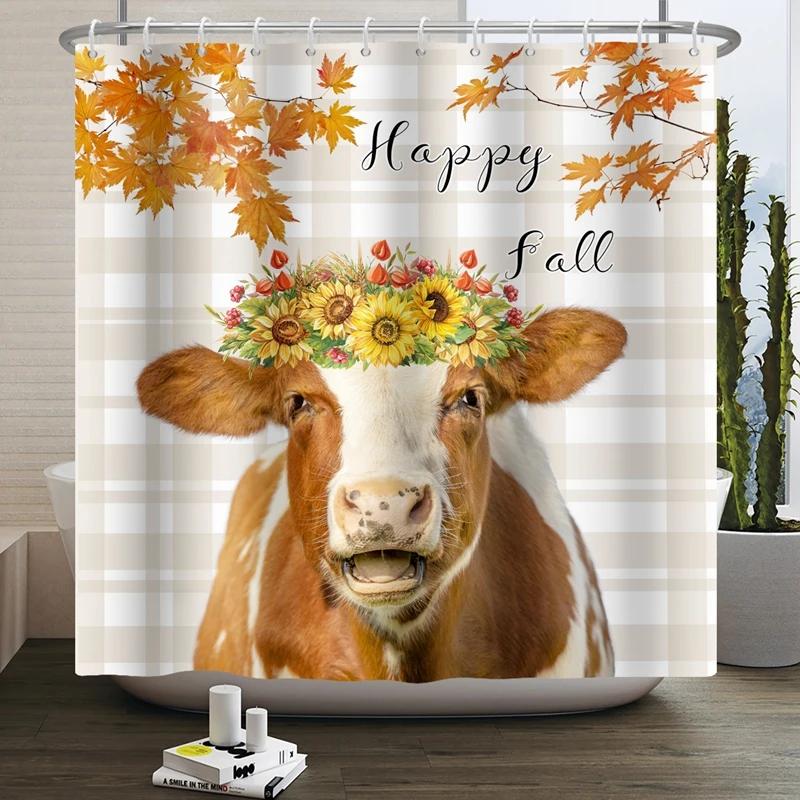 Hello Fall Shower Curtain Autumn Maple Leaves Pumpkin Bathroom Decor Polyester Fabric Cloth Shower Curtain With Hooks Room Decor