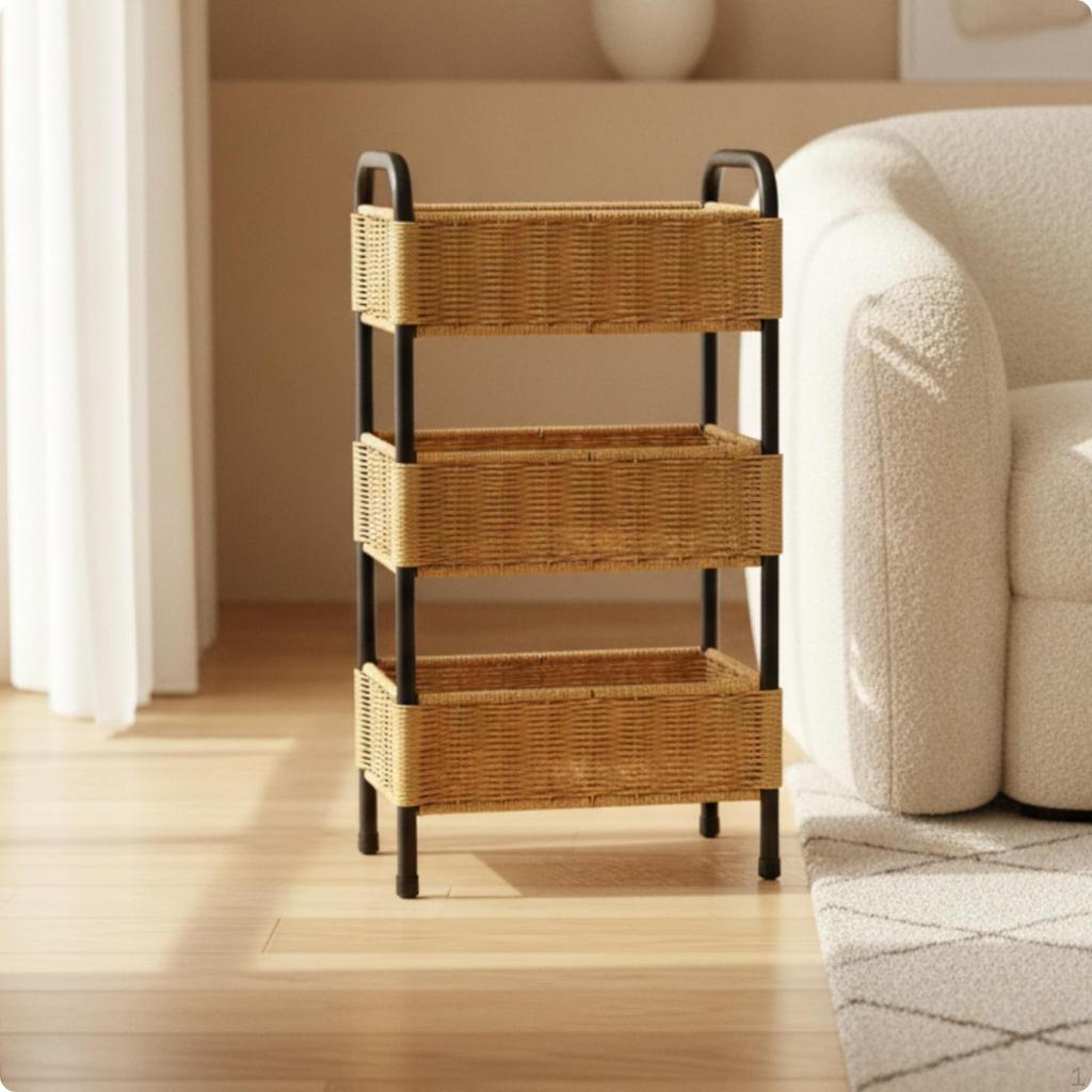 SpaceSaving 3Tier Basket Stand | Profile, builtin Carry Handles, Shelf with Baskets, for