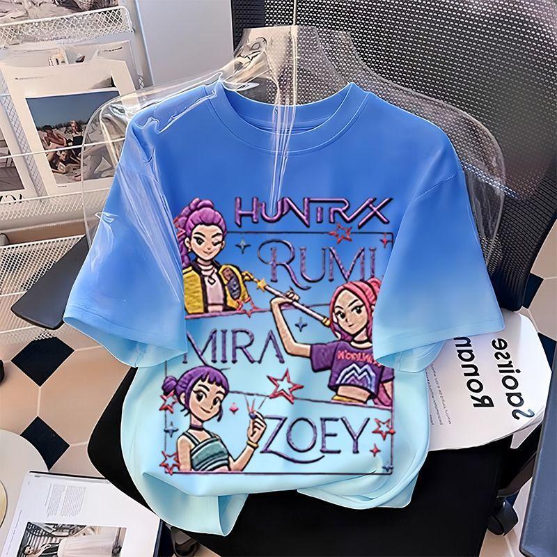 

Boys and Girls Demon-hunting Group Imitation Embroidery Blouses, Summer Children s Casual Loose Cotton T-shirts 160