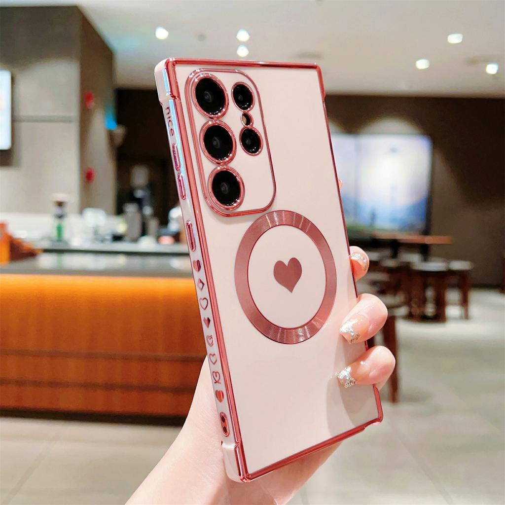 Für Samsung Galaxy S26 Ultra Magnetische Hülle Galvanisierte Weiche TPU-Abdeckung mit Niedlichem Liebesherz