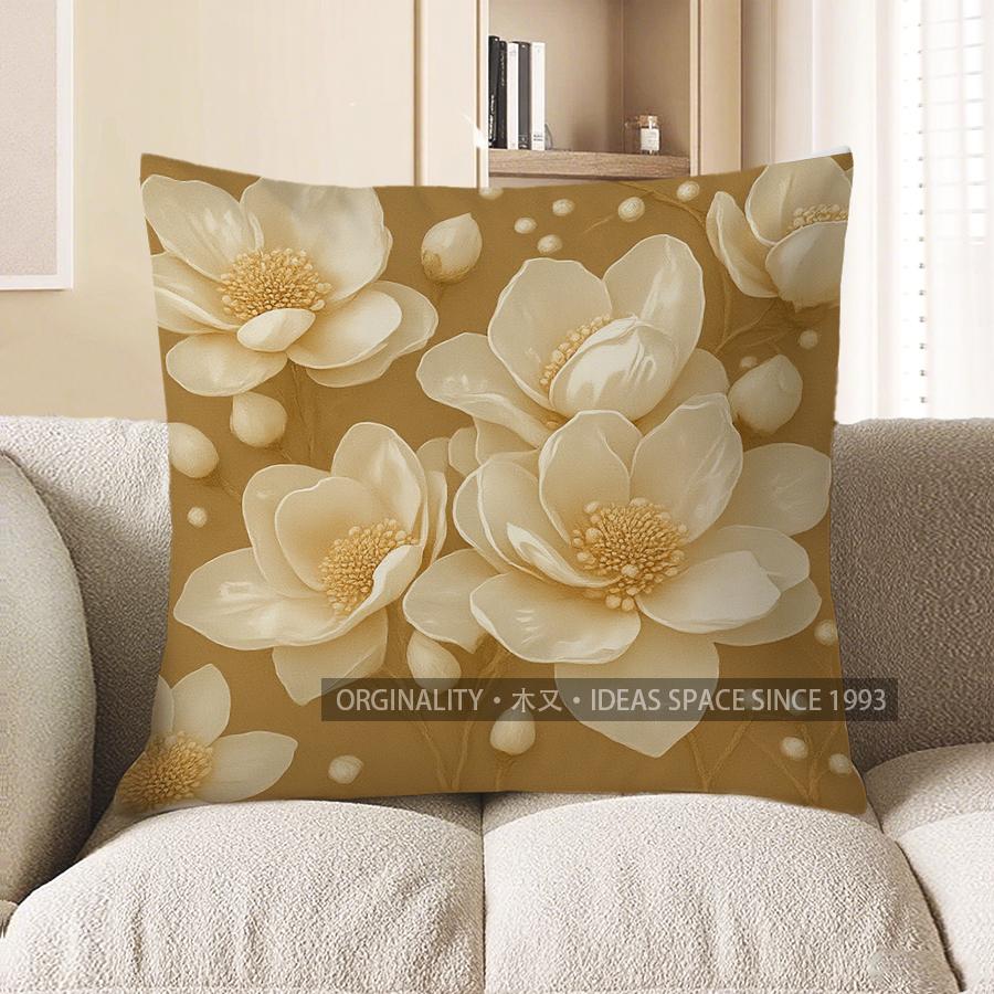 Home Decor Black Butterfly & Golden Flowers Pillow Cover Pattern Cushion Cover Suitable For Sofa Bedroom Car Pillow Cover