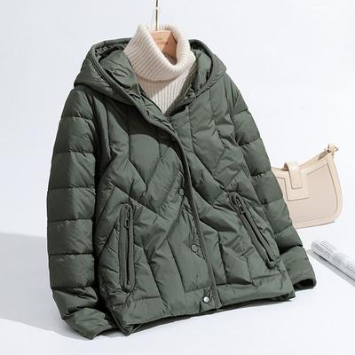 Doudoune courte à capuche pour femme en duvet de canard blanc coréen, veste chaude décontractée et ample