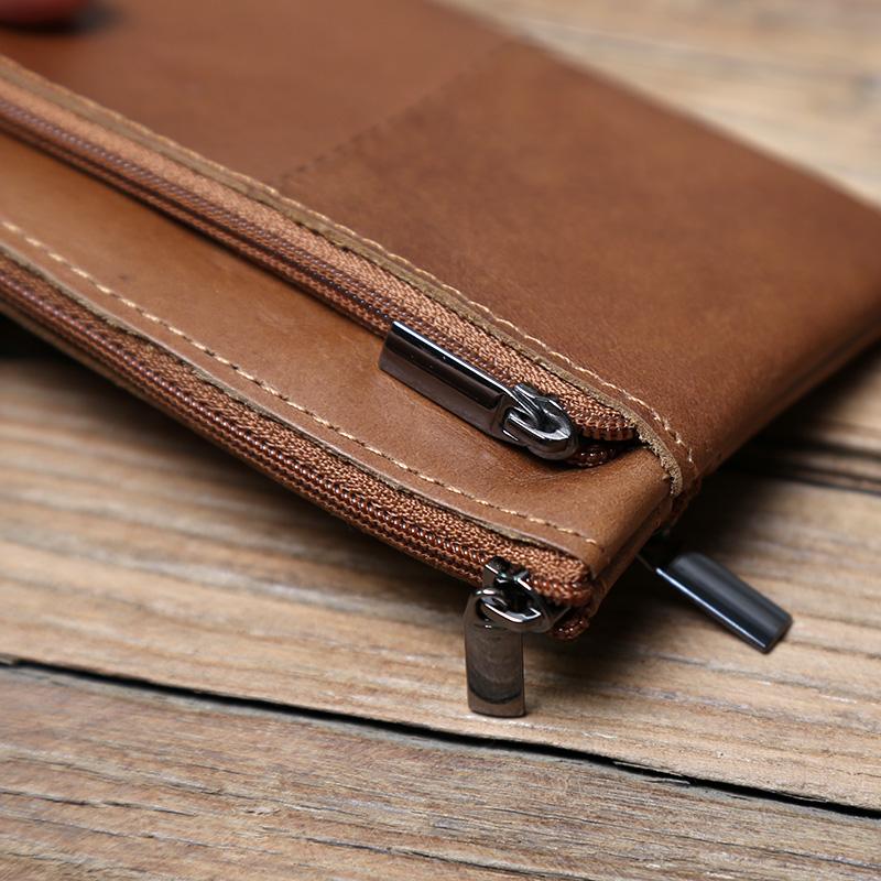NZPJ Men's Leather Zipper Coin Wallet First Layer Cowhide Mini Short Wallet Handbag Change Wallet
