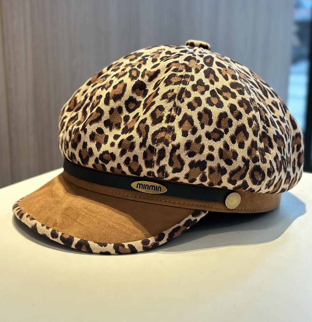 Xiaoxiang Style Patterned Woolen Octagonal Hat for Women Winter Newsboy Hat PU Leather Retro Temperament Fashionable Duck Beret