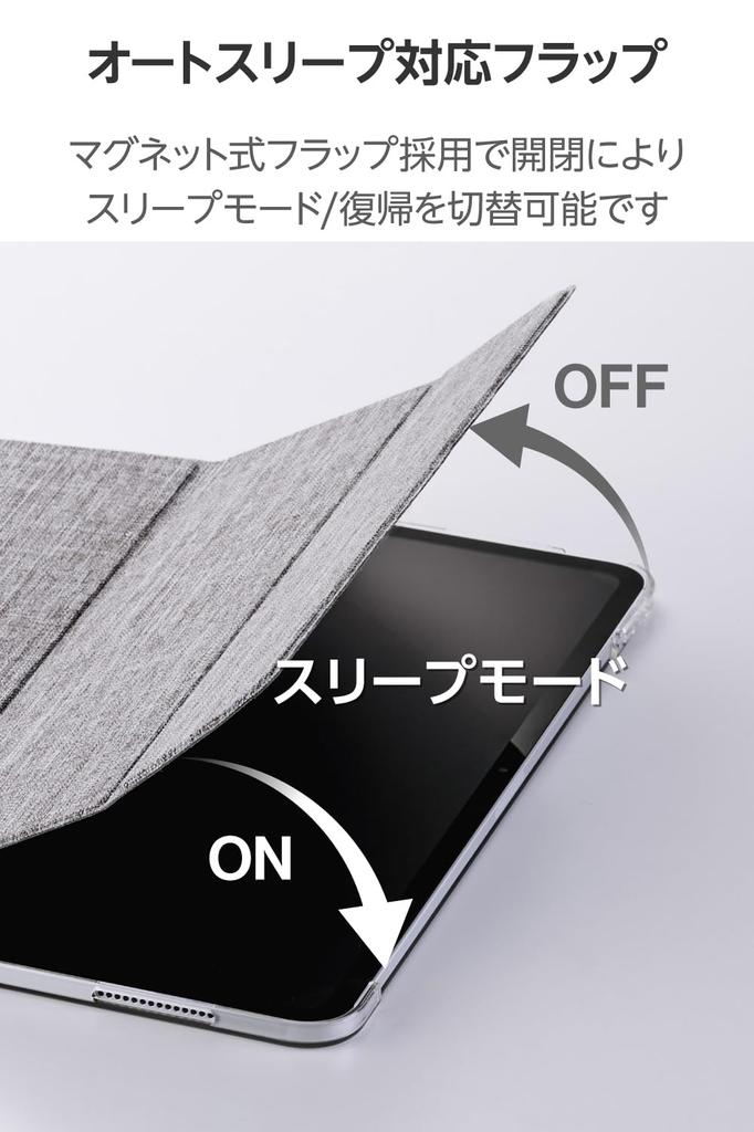 Elecom IPad Pro Fabric Flap Slim and Clear 13-inch (M4) Case, Case, Lightweight, Back, 2-Angle, Gray, TB-A25PLWVCGY