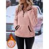 Women Half Zip Pocket Plush Hoodie Autumn Winter