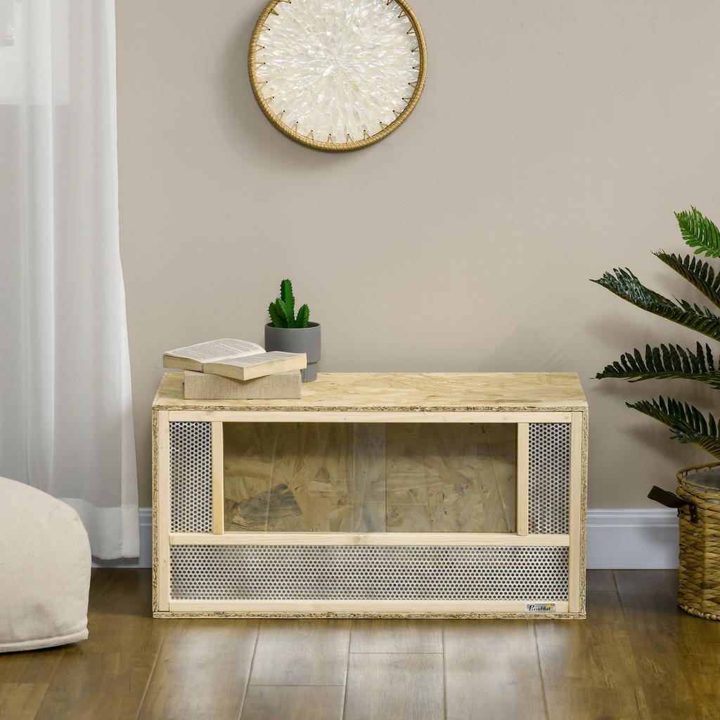 Wooden Reptile Terrarium with Sliding Glass Doors and Mesh Panels, 40x80x40 cm